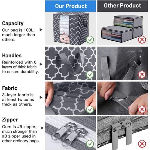 Storage Bags [3 Pack/100L] Large Blanket Clothes Organization and Storage - Picture 5 of 7